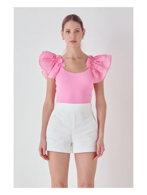 ENDLESS ROSE Women's Organza Ruffle with Knit Top