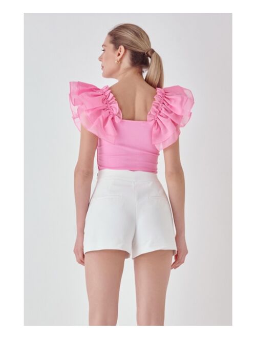 ENDLESS ROSE Women's Organza Ruffle with Knit Top