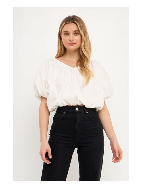 ENDLESS ROSE Women's Cropped V-neckline Puff Top