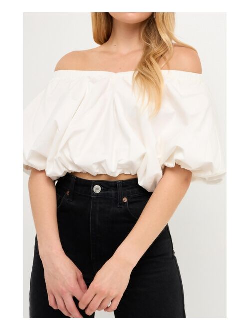 ENDLESS ROSE Women's Cropped V-neckline Puff Top
