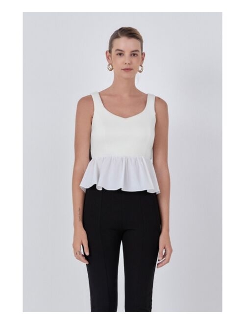 ENDLESS ROSE Women's Back Bow Contrast Top