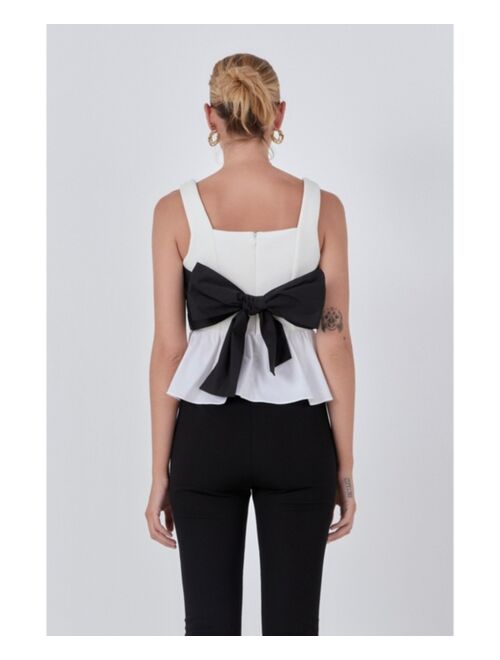 ENDLESS ROSE Women's Back Bow Contrast Top