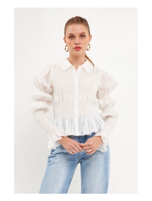 ENDLESS ROSE Women's Smocked Blouse