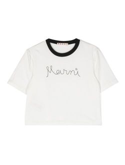 Kids embroidered-logo cotton T-shirt