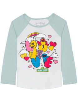 Toddler Girl Jumping Beans Sesame Street "Love" Long Raglan Sleeve Sparkle Graphic Tee