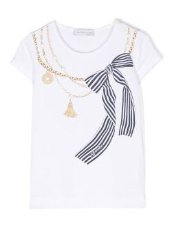 chain-detail bow-print T-shirt
