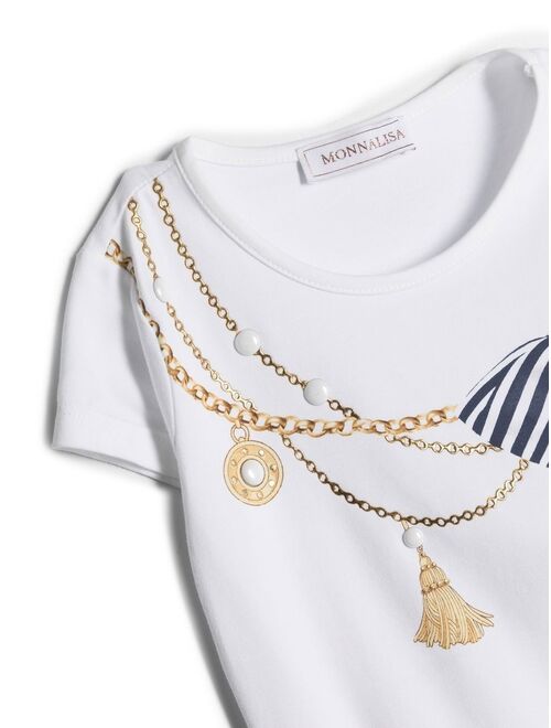 Monnalisa chain-detail bow-print T-shirt