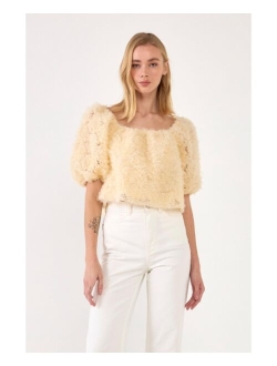 Women's Floral Tulle Puff Sleeve Top