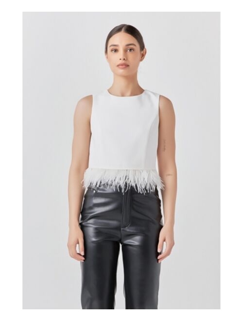 ENDLESS ROSE Women's Feather Trim Top