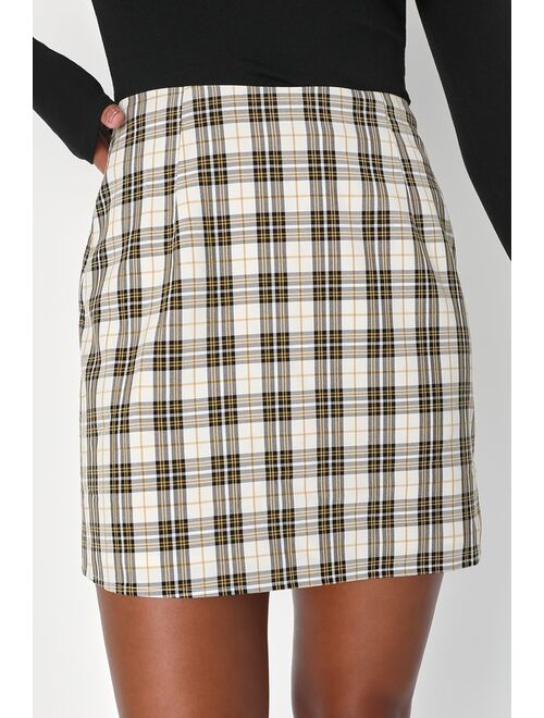 Lulus Best I Ever Plaid Ivory Multi Plaid Mini Skirt
