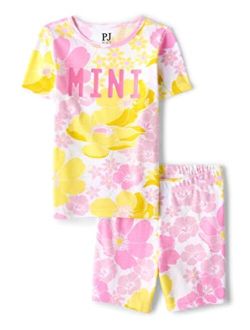 Girls Sleeve Top and Shorts Snug Fit 100% Cotton 2 Piece Pajama Set