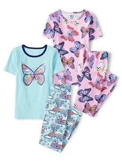 Girls Sleeve Top and Shorts Snug Fit 100% Cotton 2 Piece Pajama Set
