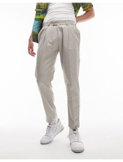 tapered linen mix pants in stone