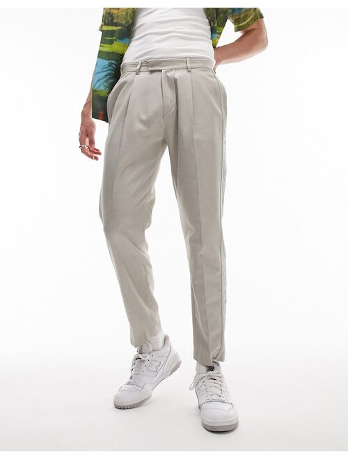 Topman tapered linen mix pants in stone