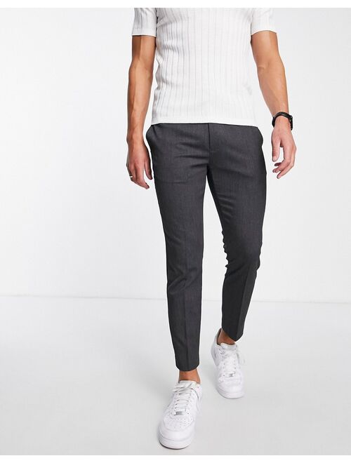 Topman skinny smart pants with elasticated waistband in charcoal