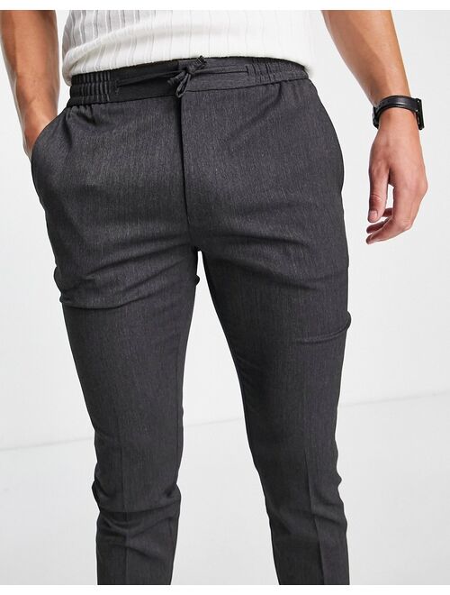 Topman skinny smart pants with elasticated waistband in charcoal
