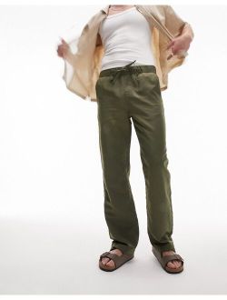 relaxed nylon pants with elasticated waist in khaki