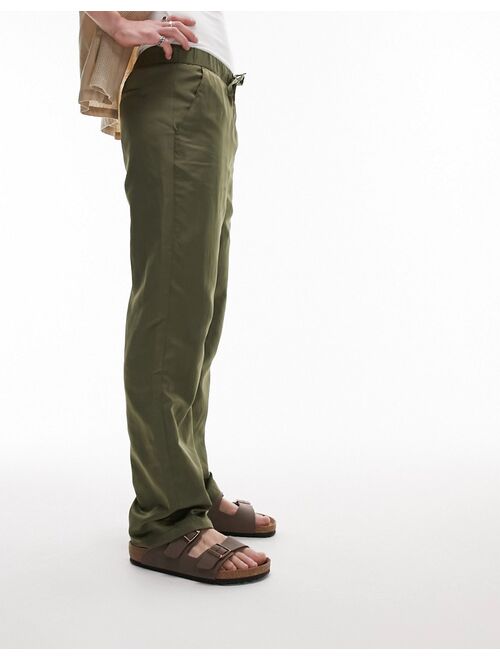 Topman relaxed nylon pants with elasticated waist in khaki