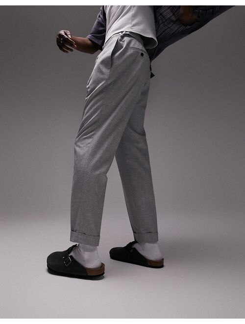 Topman tapered linen mix pants in gray