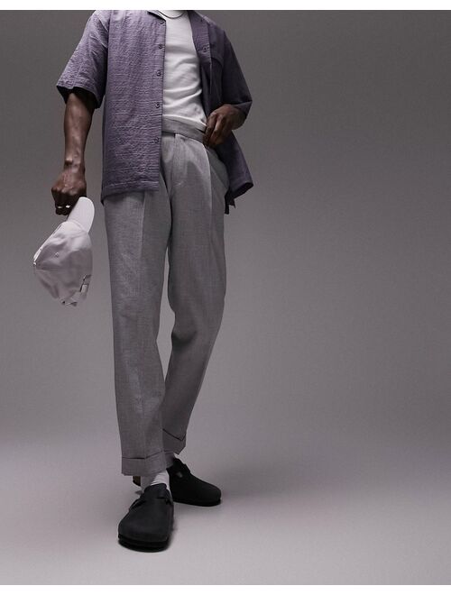Topman tapered linen mix pants in gray