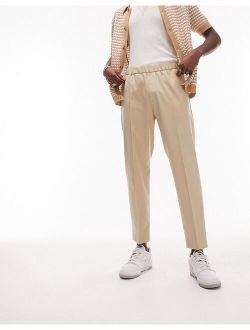 smart taper pants with elasticated waistband in stone