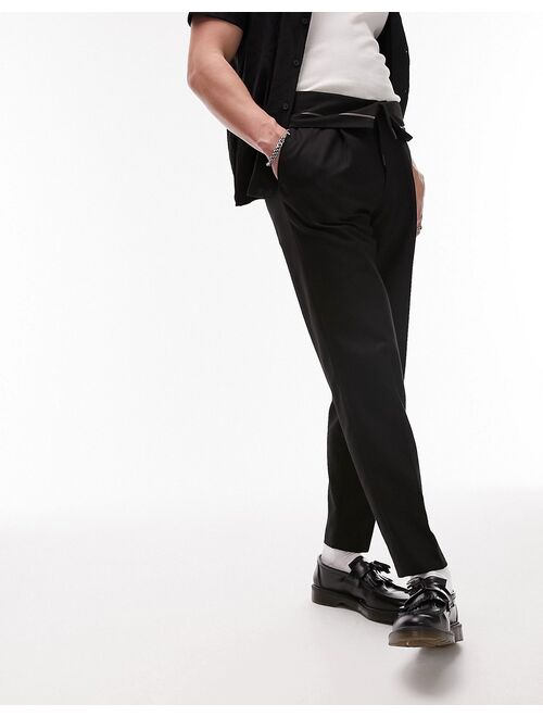 Topman relaxed pronounced twill rolled waistband pants in black