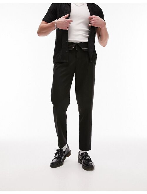 Topman relaxed pronounced twill rolled waistband pants in black