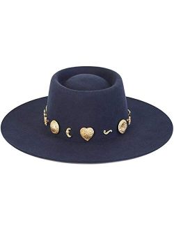 Women's Wool Boater Hat with Gold Conchos