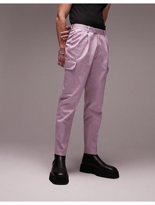 Topman tapered cargo pants with pleats in pink