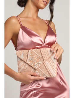 Glam It On Rose Gold Sequin Beaded Clutch