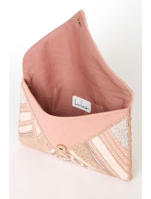 Lulus Glam It On Rose Gold Sequin Beaded Clutch