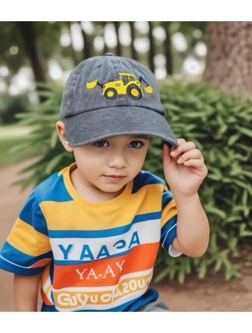 Vxchkerm Cute Embroidery Excavator Kids Baseball Cap Age 3-6, Funny Adjustable Cotton Vintage Cowboy Hat for Boys Girls