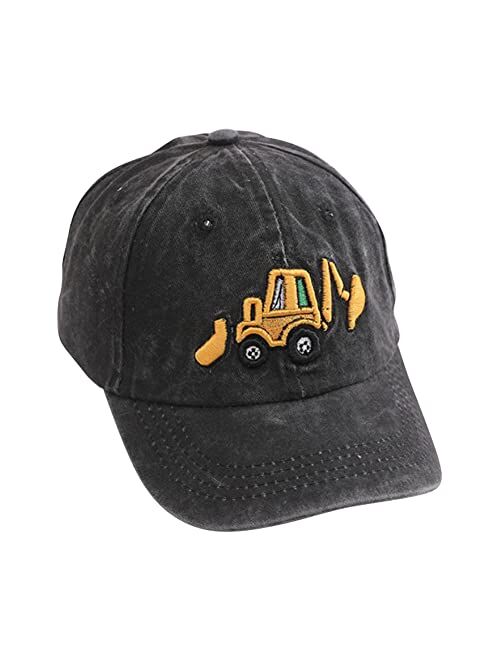 Kabake Cute Embroidery Excavator Kids Baseball Cap Adjustable Cotton Washed Vintage Cowboy Hat for Boys Girls Age 2-8