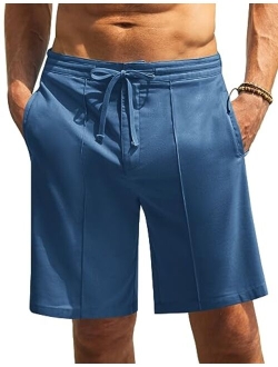 Men's Linen Shorts Casual Elastic Waist Drawstring Casual Summer Beach Stretch Shorts