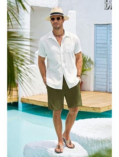 COOFANDY Men's Linen Shorts Casual Elastic Waist Drawstring Casual Summer Beach Stretch Shorts