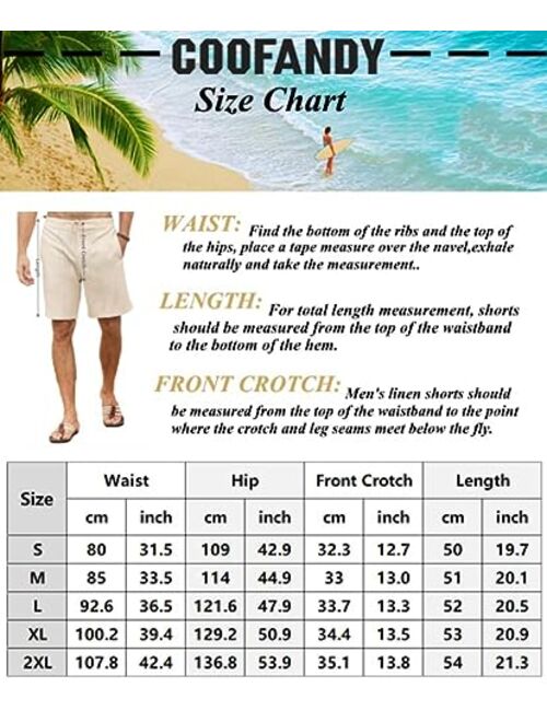 COOFANDY Men's Linen Shorts Casual Elastic Waist Drawstring Casual Summer Beach Stretch Shorts