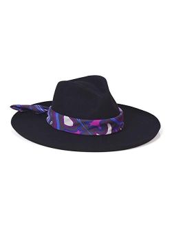 Women's Melodic Wide-Brimmed Wool Fedora with Scarf Trim
