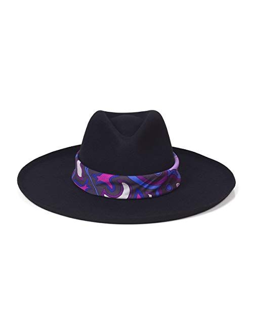 Lack of Color Women's Melodic Wide-Brimmed Wool Fedora with Scarf Trim