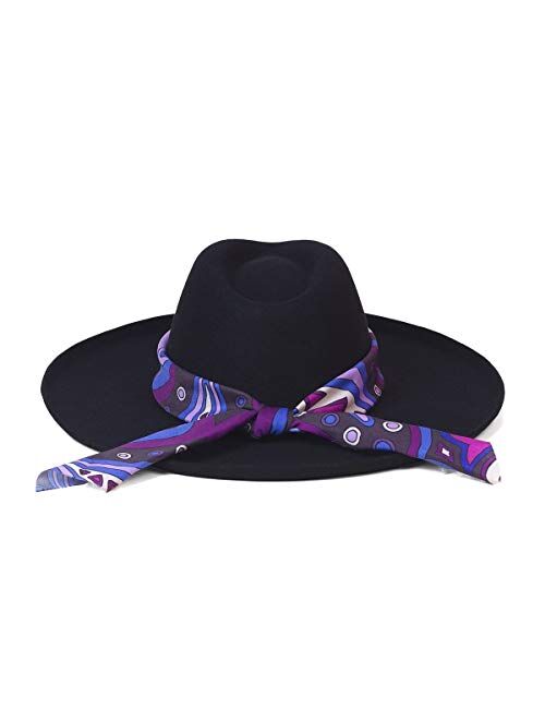 Lack of Color Women's Melodic Wide-Brimmed Wool Fedora with Scarf Trim