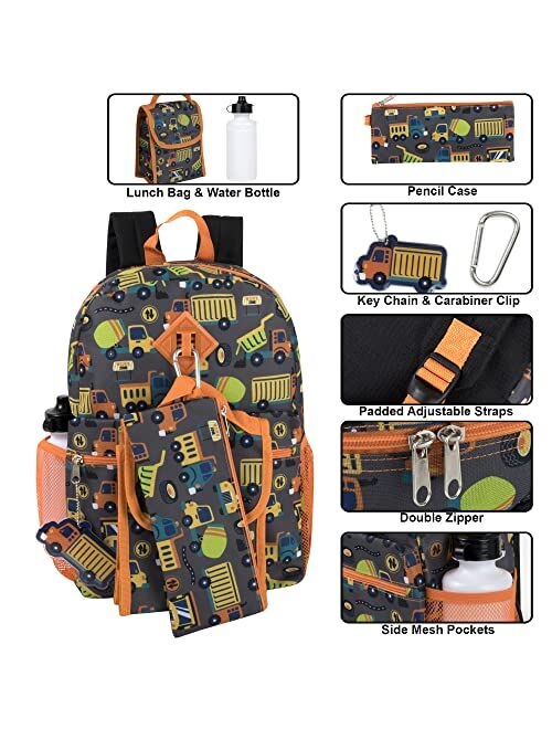 Trail maker Boy's 6 in 1 Backpack With Lunch Bag, Pencil Case, and Accessories