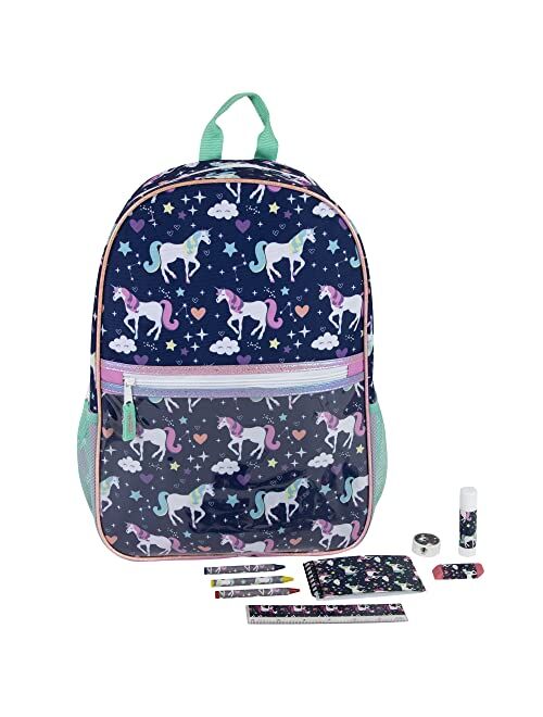 Trail maker Girls School Backpacks with School Supplies for Kids Included | 9 in 1 Backpack and School Supplies Bundle for Girls (Prancing Unicorns)