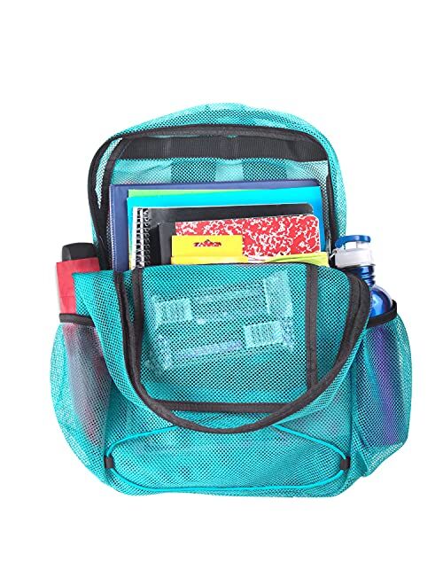 Trail Maker Deluxe See Through Mesh Backpack with Bungee Cord & Adjustable Padded Straps for Swimming, Travel (Aqua)