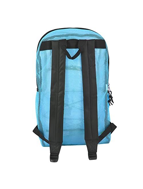 Trail Maker Deluxe See Through Mesh Backpack with Bungee Cord & Adjustable Padded Straps for Swimming, Travel (Aqua)