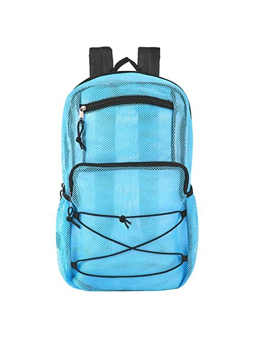 Trail Maker Deluxe See Through Mesh Backpack with Bungee Cord & Adjustable Padded Straps for Swimming, Travel (Aqua)
