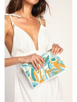 Expressive Elements White Abstract Beaded Clutch