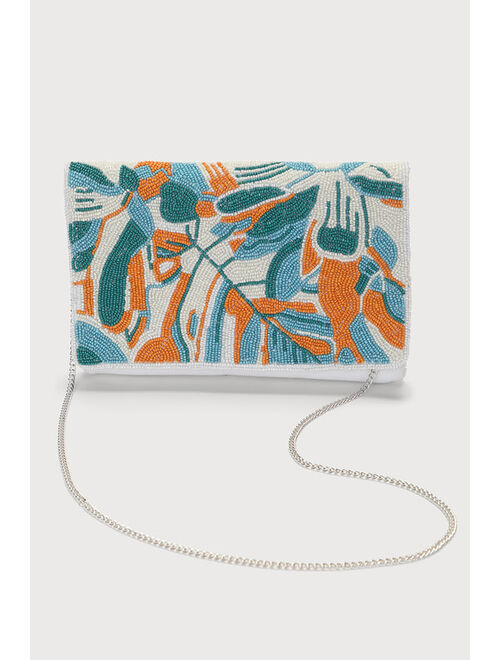 Lulus Expressive Elements White Abstract Beaded Clutch