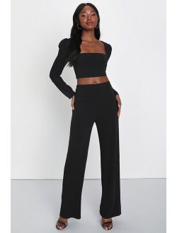 Officially Perfect Black Long Sleeve Cutout Two-Piece Jumpsuit