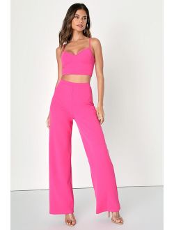 Devoted to Me Hot Pink Wide-Leg Two-Piece Jumpsuit