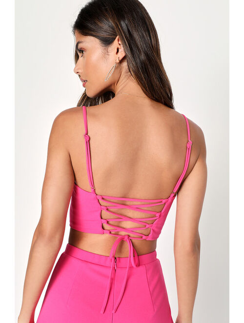 Lulus Devoted to Me Hot Pink Wide-Leg Two-Piece Jumpsuit
