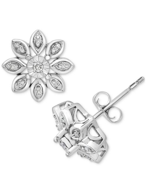 Macy's Diamond Flower Cluster Earrings (1/10 ct. t.w.) in Sterling Silver